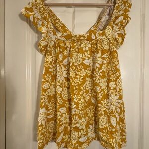 LC Lauren Conrad Mustard and White Floral Blouse